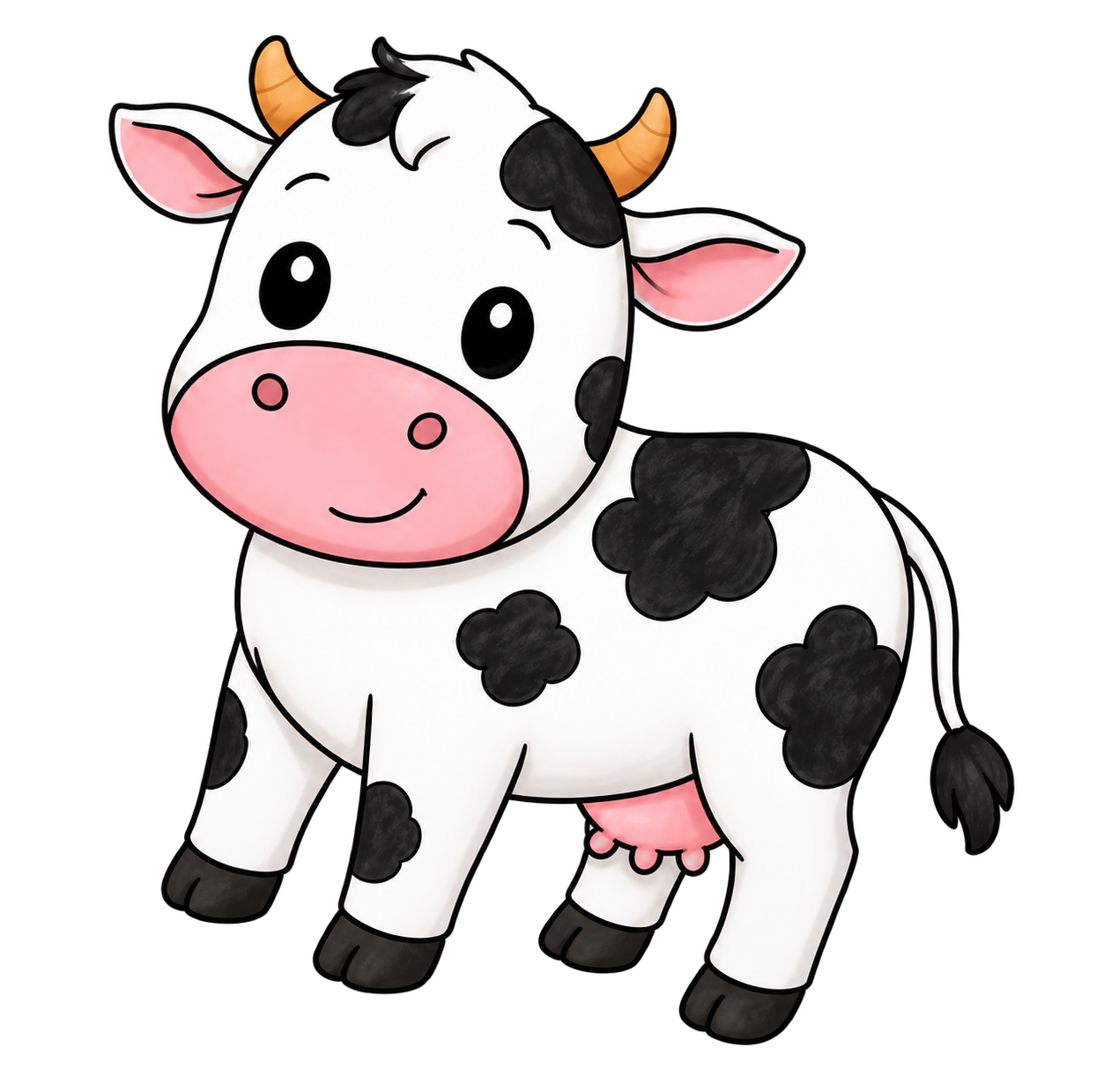 A friendly colored black and white cow